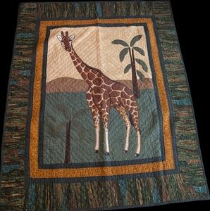Rare Signed Vintage Donna Sharp 2002 Giraffe Safari Quilted Baby Crib Blanket
